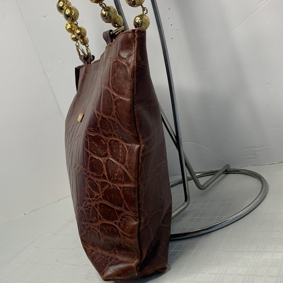 MOSCHINO CROC EMBOSSED LEATHER WITH GOLD TONE BEADS AND LEATHER HYBRID STRAPS - Picture 2 of 10